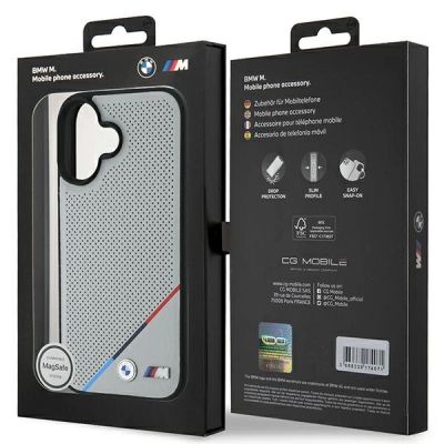8. BMW M Perforated Tricolor Line MagSafe iPhone 16 Case - Gray