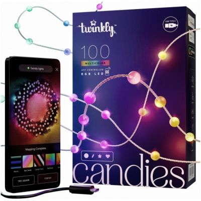 Twinkly Candies – 100 RGB LED Pearl Lights, Green Cable, USB-C