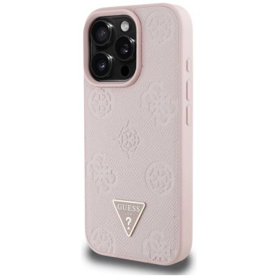 2. Guess Grained Hot Stamp Peony Triangle Logo MagSafe iPhone 16 Pro Case - Pink