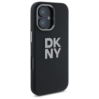 2. DKNY Liquid Silicone Metal Logo iPhone 16 Case - Black