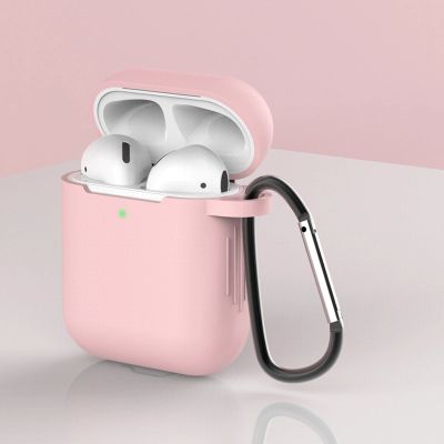 2. Case for AirPods 2 / AirPods 1 silicone soft case for headphones + keychain carabiner pendant pink (case D)