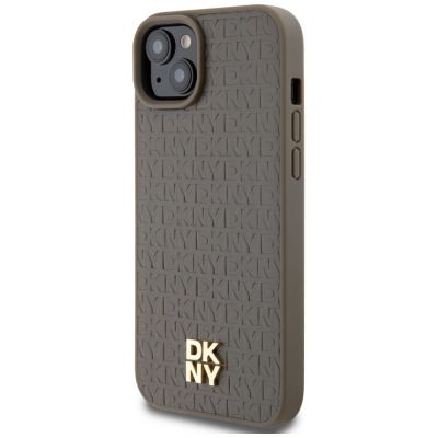 2. DKNY Leather Pattern Metal Logo MagSafe Case for iPhone 15 Plus / 14 Plus - Brown