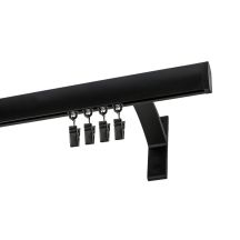 Single Apartment Curtain Rod, Black, 400 cm, with Curtain Clips, KOWALSKI