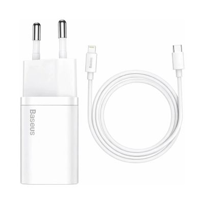 Baseus Cube 20W PD USB-C Wall Charger with Baseus Superior Lightning PD 20W 1m Cable - White
