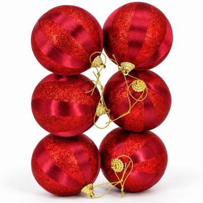 5. SHATTER-RESISTANT PLASTIC BAUBLES 8 CM RED 6 PCS STRIPES MICA