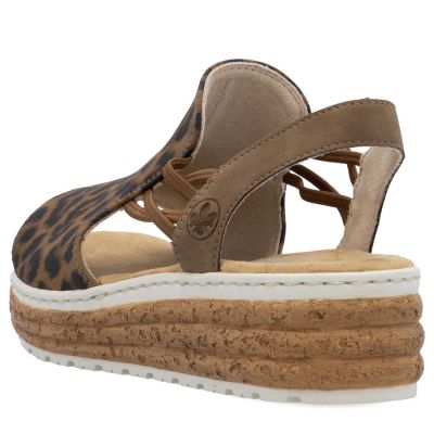 8. Women's beige leopard print platform sandals Rieker 62741-90