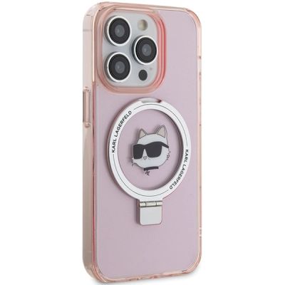 4. Karl Lagerfeld KLHMP15LHMRSCHP iPhone 15 Pro 6.1" pink/pink hardcase Ring Stand Choupette Head MagSafe