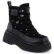 Women's leather ankle boots with rhinestones on the platform, black Goe SS2N4140