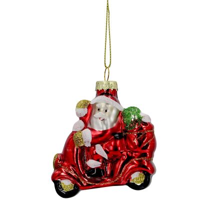 2. GLASS MOULDED BAUBLE SANTA CLAUS ON A MOTORCYCLE SASKA GIFT & DECOR