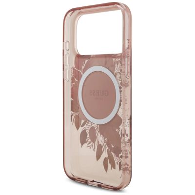 7. Guess IML Flowers Pearl Strap MagSafe Case for iPhone 18 Pro / 17 Pro – Pink