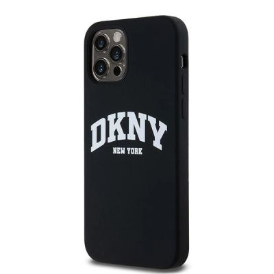 7. DKNY Liquid Silicone White Printed Logo MagSafe Case for iPhone 12/12 Pro - Black