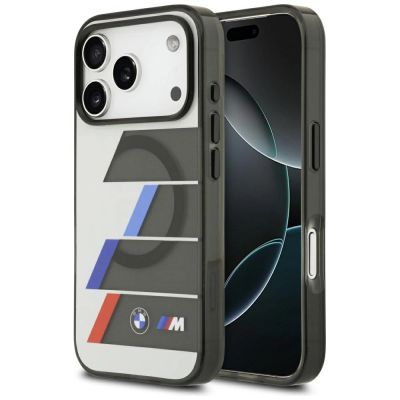 BMW M IML Metal Buttons Tricolor Lines MagSafe Case for iPhone 17 Pro Max - Gray