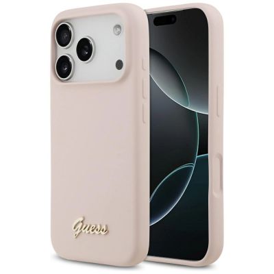 Guess Silicone Script Metal Logo MagSafe Case for iPhone 17 Pro - Pink
