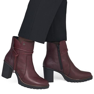 6. Women's leather ankle boots with high heels, burgundy, Rieker Y2567-35