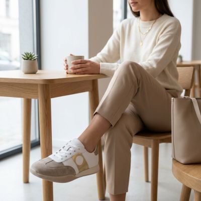 6. Women's leather shoes in white and beige Artiker 58C1113