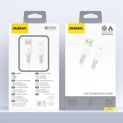 2. Dudao L25SL 30W USB-A - Lightning Cable with Soft Silicone Braid 1m - White