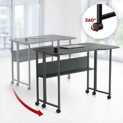 4. MACLEAN FOLDABLE DESK / TABLE MACLEAN, BLACK, MOBILE 100X73CM, MAX. 50KG, ANGLED, L-SHAPED, MC-126 L/B MC-126 L/B