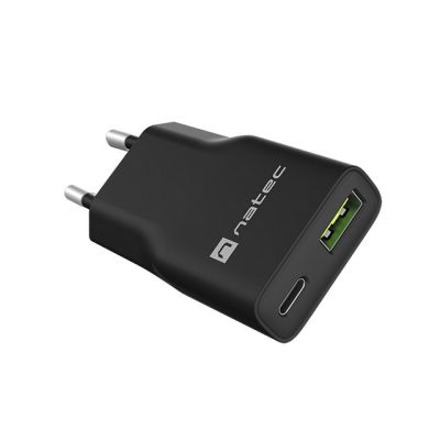 4. NATEC RIBERA GAN SLIM WALL CHARGER 1X USB-A + 1X USB-C 20W BLACK