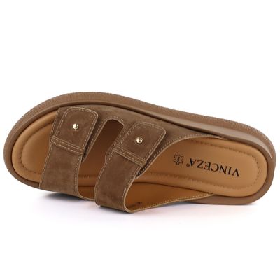 3. Women's brown leather wedge sandals Vinceza 66916