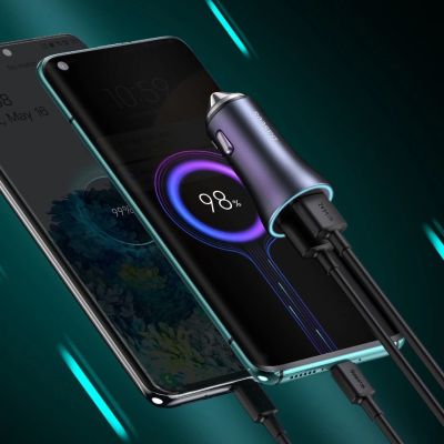 15. Baseus Golden Contactor Pro fast car charger USB Type C / USB 40 W Power Delivery 3.0 Quick Charge 4+ SCP FCP AFC + USB Type C cable - Lightning gray (TZCCJD-B0G)
