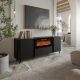 6. VOLARE Sideboard 200 x 39 x 75 cm, black + fireplace