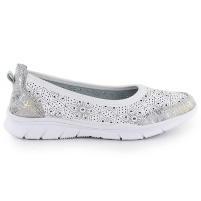 2. Women's leather ballet flats with openwork pattern, white Jezzi 9997