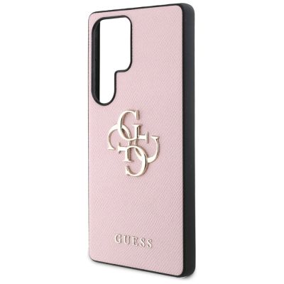 6. Guess Grained Big 4G Logo Small Classic Logo Case for Samsung Galaxy S25 Ultra pink