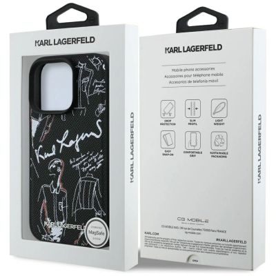 8. Karl Lagerfeld Grained Pattern & Logo MagSafe Case for iPhone 16 Pro Max - Black