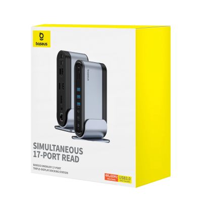 15. Baseus UnionJoy USB-C Docking Station 2xHDMI4K@60Hz 1xDP4K@60Hz 3xUSB-A3.0 2xUSB-C3.0 2xUSB-A2.0 1xRJ45 PD PC 1xSD+TF 1x3.5mm minijack - gray