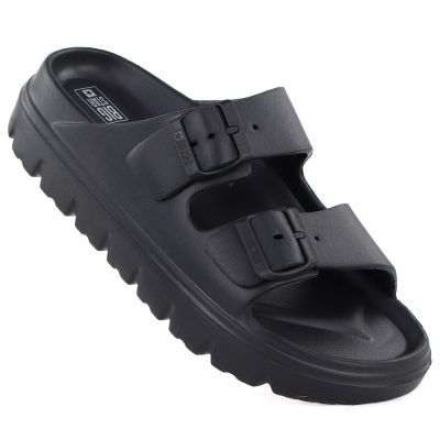 Women's black Big Star TT274A051 pool flip-flops with buckles