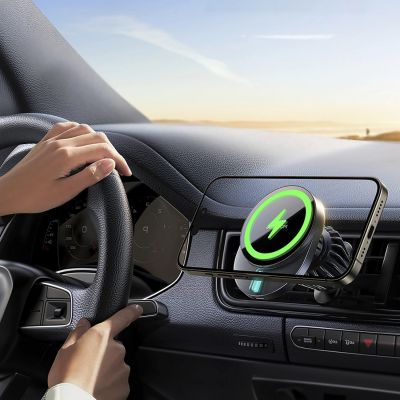 10. Joyroom JR-ZS409 magnetic holder with 15W inductive charger for car air vent - black