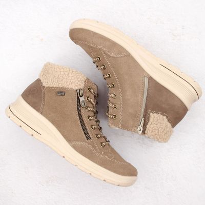 3. Beige waterproof leather ankle boots for women – Rieker L7701-24