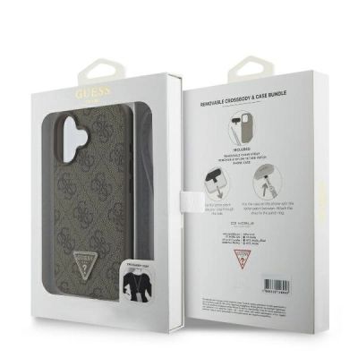 9. Guess Leather Metal Logo Strass Crossbody Case for iPhone 16 - Brown