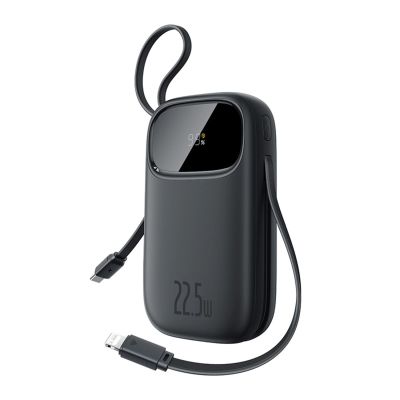 Baseus EnerFill FC31 10000mAh 22.5W Powerbank with Digital Display and 2 Built-in Cables (USB-C + Lightning) - Black