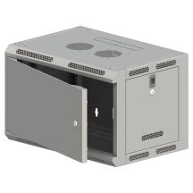 Wall-mounted cabinet 19" 6U 600x500, undivided, single-leaf METAL DOOR, solid back panel, movable perforated side panels, gray, 4 beams, FLAT PACK ALANTEC