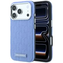 Karl Lagerfeld Grained Mono Resin Logo MagSafe Case for iPhone 17 Pro Max / 18 Pro Max - Light Blue
