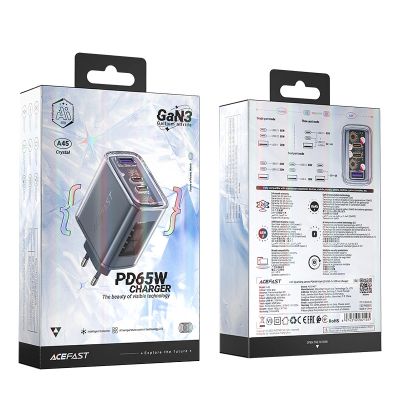 5. Acefast charger GaN 65W 3 ports (1xUSB, 2xUSB C) gray (A45)