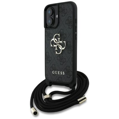 Guess 4G Big Logo Cord Stap Crossbody Case for iPhone 16 Black