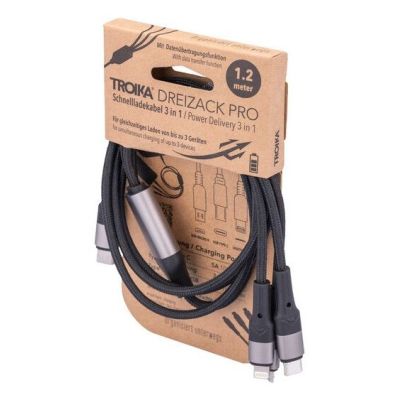 5. TROIKA DREIZACK PRO USB cable 1.2 m USB C USB C/Micro USB-A/Lightning 100 W Black, Gray