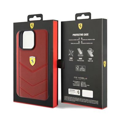 8. Ferrari Leather Stitched Lines case for iPhone 15 Pro Max - red