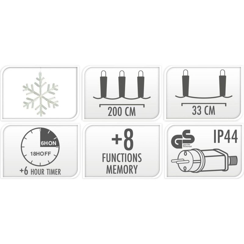 8. CHRISTMAS TREE LIGHTS LIGHT CURTAIN 200x200 CM 408LED SNOWFLAKES MULTICOLOR