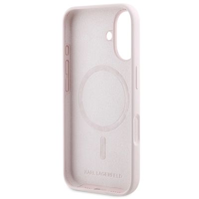 7. Karl Lagerfeld Silicone Karl&Choupette Heads Ring MagSafe iPhone 16 Case - Pink