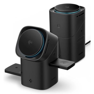 2. Spigen Essential EF223MS 3-in-1 QI2 Wireless Charger - Black