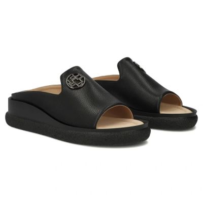4. Women's leather wedge sandals, black, Filippo DK7758