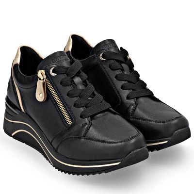 4. Women's leather wedge sneakers black Remonte Rieker D0T03-03
