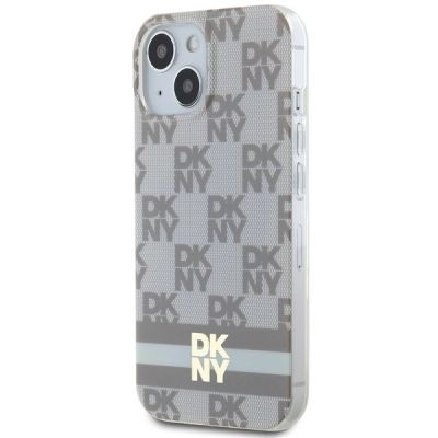 2. DKNY IML Checkered Mono Pattern & Printed Stripes MagSafe Case for iPhone 15 Plus / 14 Plus - Beige