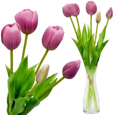 22. BOUQUET OF 5 PURPLE TULIPS 39 CM LIFE-LIKE SPRING DECORATION