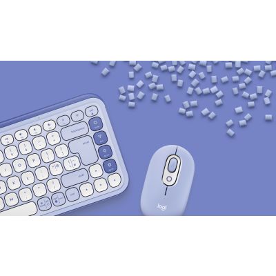 8. Logitech Pop Icon Combo Keyboard Mouse Included Universal Bluetooth QWERTY Turkish Lilac, White