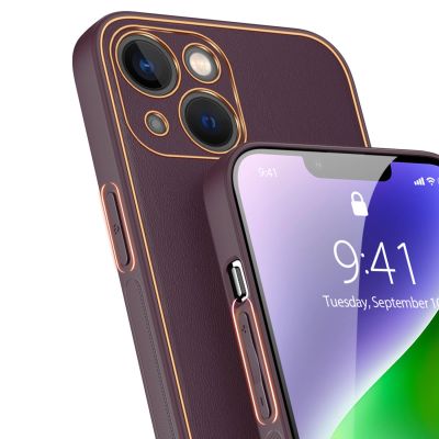7. Dux Ducis Yolo iPhone 14 Plus case elegant purple faux leather cover