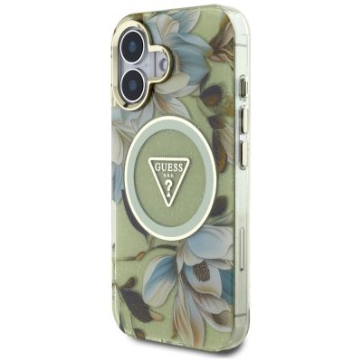 2. Guess Glitter Flowers Triangle Buttons MagSafe case for iPhone 16 green